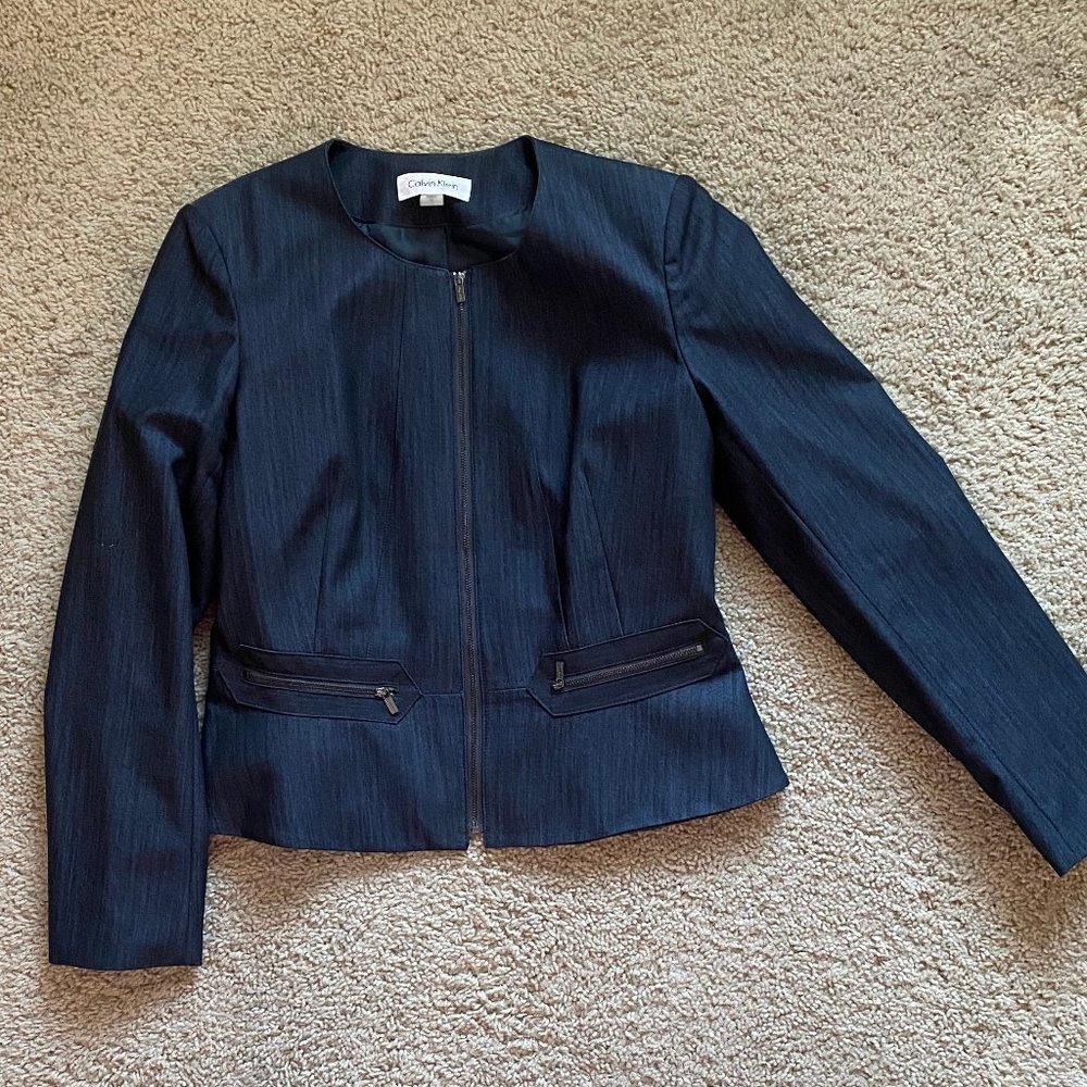 Calvin Klein Dark Blue Peplum Blazer w/ Zippers